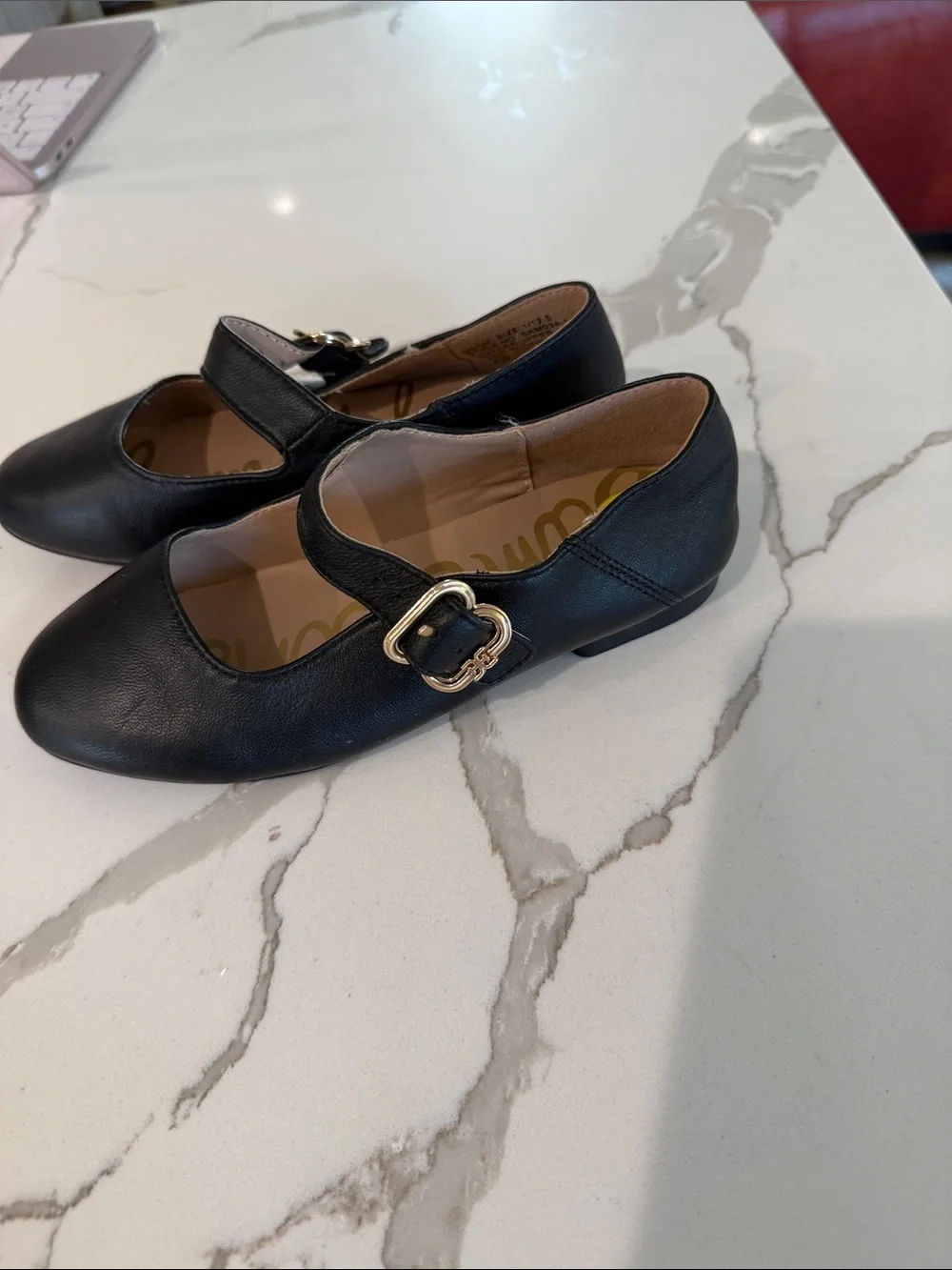 Sam Edelman Black Mary Jane Flats with Gold Buckle